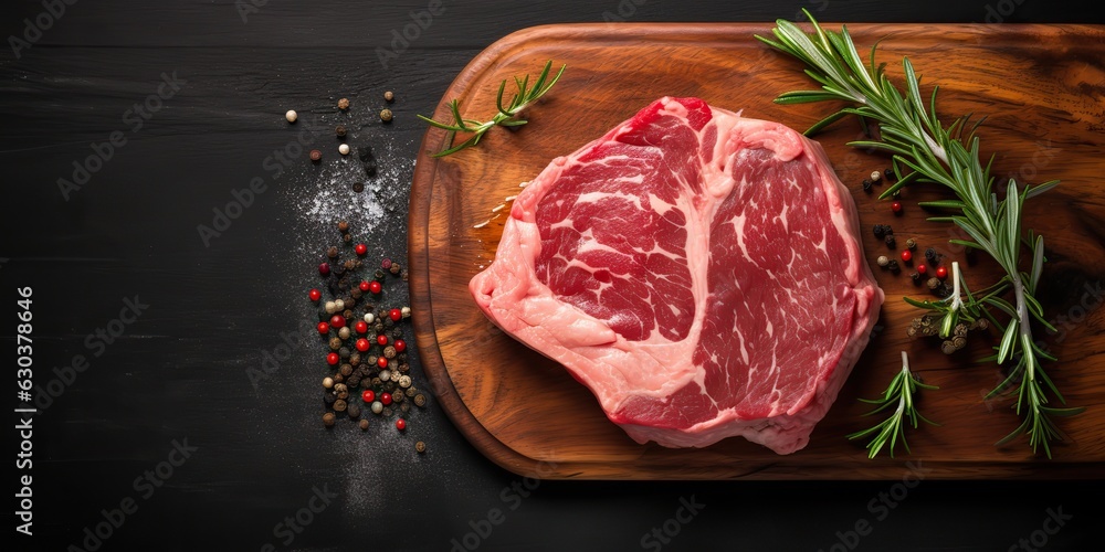 AI Generated. AI Generative. Rib eye bbq grill meat raw fresh steak on bone on kitchen table mock up. Can be used for restaurant or market store promotion marketing. Graphic Art