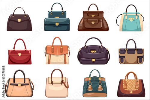 Set of women handbag illustration vector isolated on white 