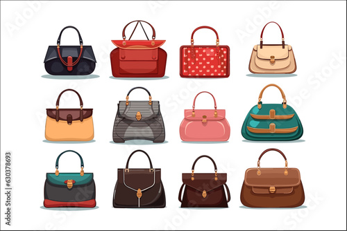 Set of women handbag illustration vector isolated on white 