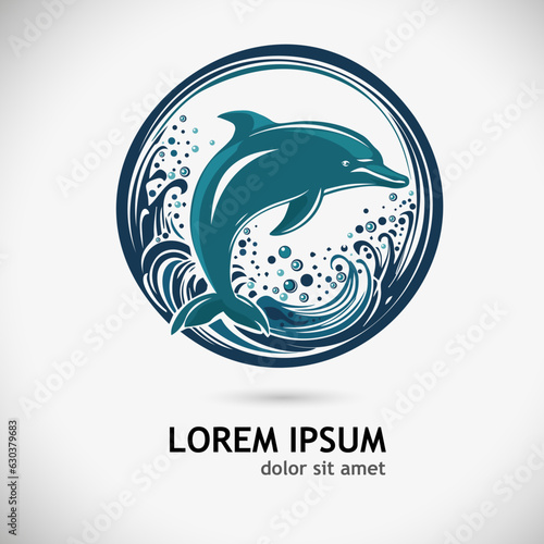Logo dolphin in the sea is round. Vector illustration