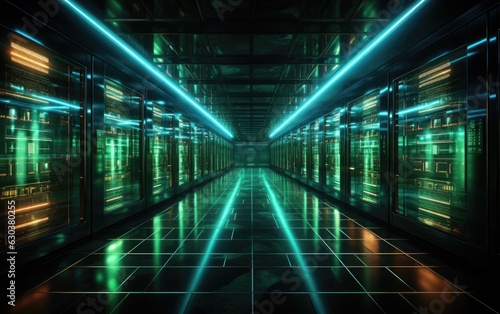 Interior of Futuristic Data Center with Real Shadows