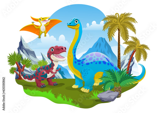 Dinosaurs Cartoon Landscape Background Prehistoric Era