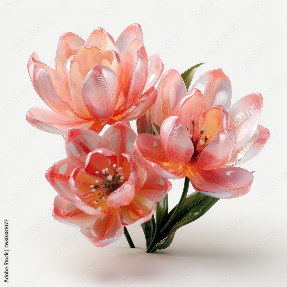 Spectral Flower with Pink Tulips and Transparent Petals