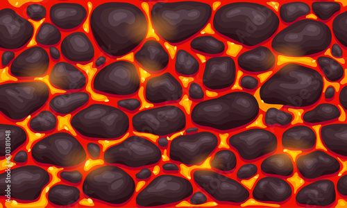Hot Lava with volcanic stone seamless pattern top view