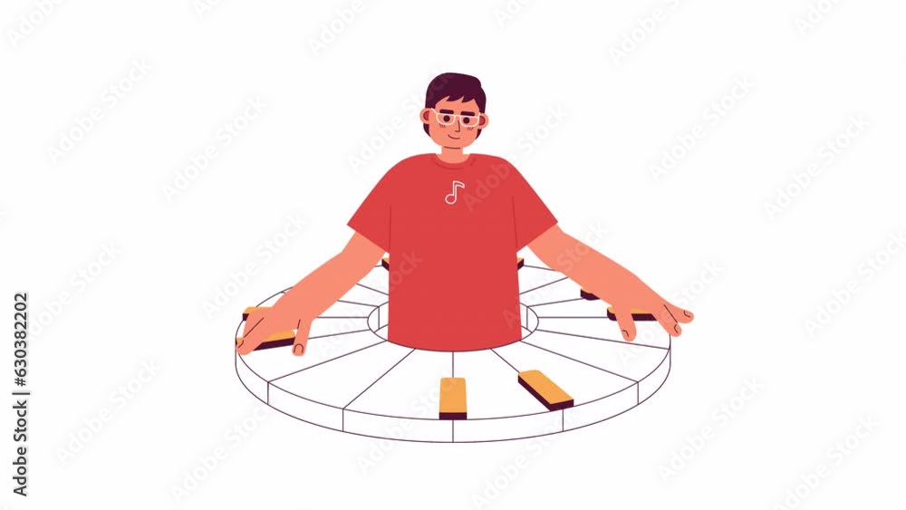 Pianist hobby 2D animation. Piano lessons 4K video motion graphic