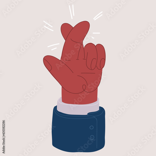 Vector illustration of Fingers crossed emoji glyph iconю Luck, lie, superstition hand gesture. Hand with middle and index fingers crossed.
