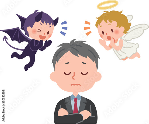 天使と悪魔に囁かれて考え込む男子学生