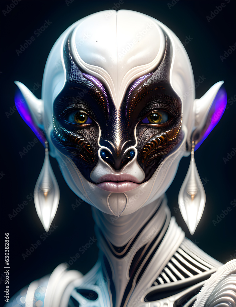 Naklejka premium Generative AI Illustration of an adult humanoid female alien portrait
