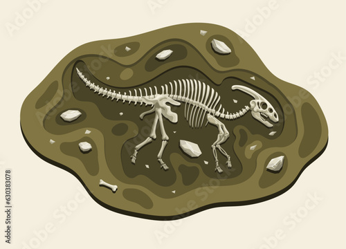 Parasaurus Dinosaurs Archaeology Fossil Cartoon Discover in the Ground photo