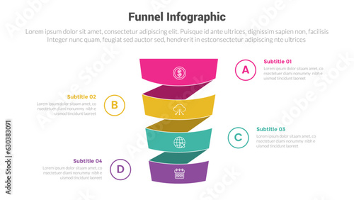 funnel shape infographics template diagram with balance pyramid shape and 4 point step creative design for slide presentation