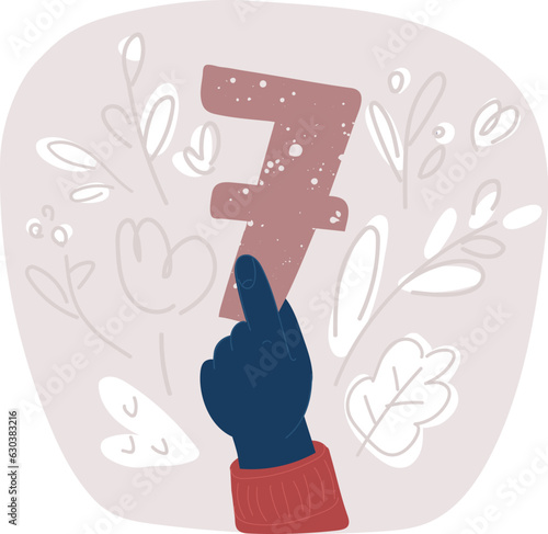 Vector illustration of Number seven in hand. 7