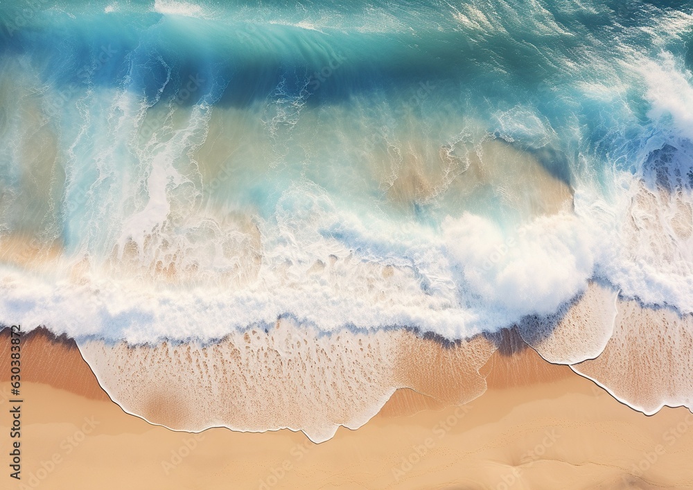 Obraz premium Coastal Paradise: An Aerial View of a Perfect Beach, with Crystal Clear Water and Graceful Waves. Generative Ai