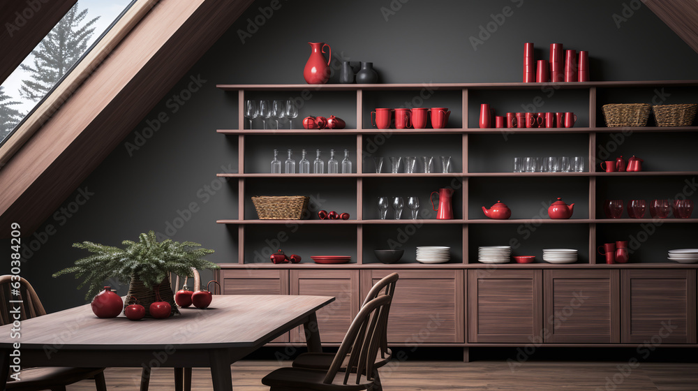 Red minimalist Room, Background concept. Generative AI.