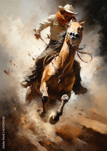 cowboy riding a galloping horse 