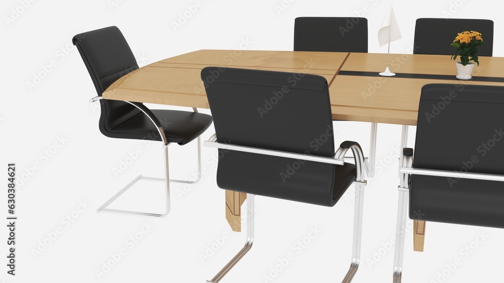 Meeting table and black chairs in meeting room, isolated on white background. Meeting table and black chairs in meeting room, isolated on white background.