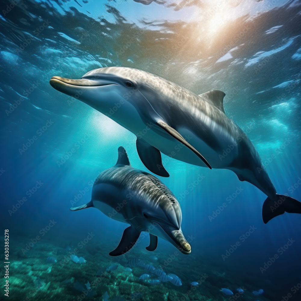 Obraz premium Dolphins in their Natural Habitat, Wildlife Photography, Generative AI