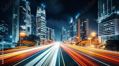 Night lights, street city, skylineGenerative AI