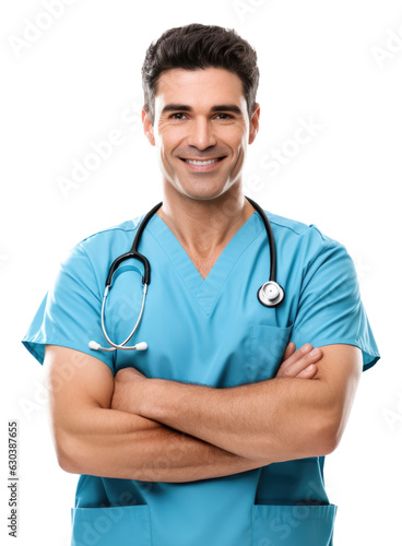 Male Nurse Crossed Arms Isolated on Transparent Background 