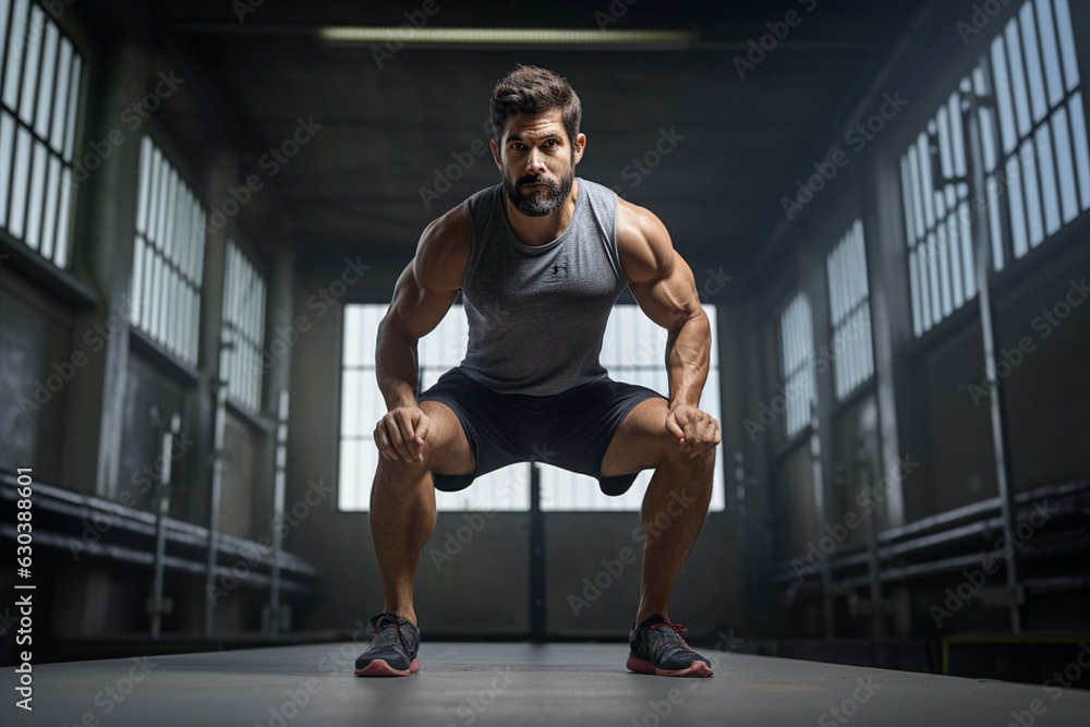A muscular fitness man doing crossfit in the gym A muscular fitness man doing crossfit in the gym