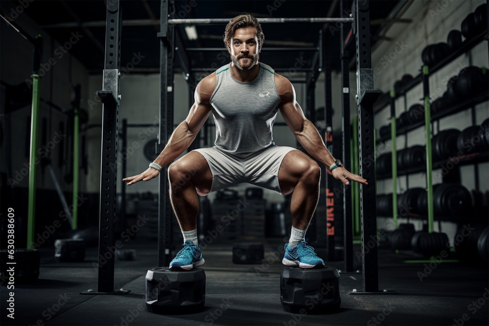 A muscular fitness man doing crossfit in the gym A muscular fitness man doing crossfit in the gym