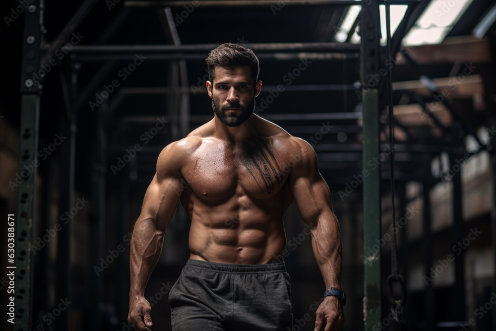 A muscular fitness man doing crossfit in the gym A muscular fitness man doing crossfit in the gym