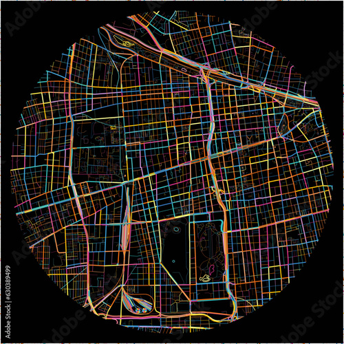 Colorful Map of Santiago with all major and minor roads.
