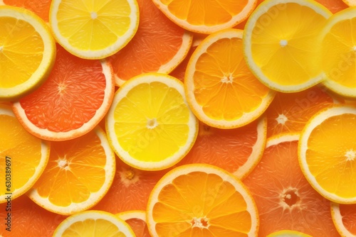 Seamless pattern with juicy orange slices, organic fresh fruit background endless texture.