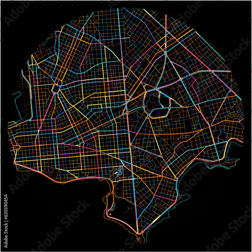 Colorful Map of Montevideo with all major and minor roads.