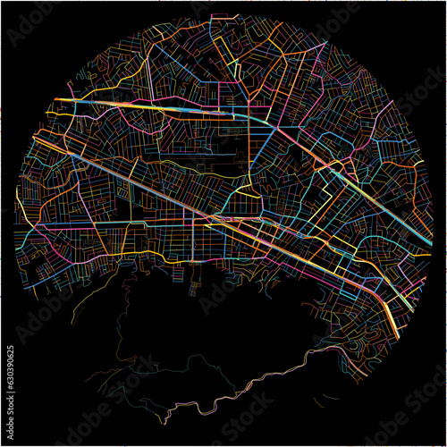 Colorful Map of NovaIguacu with all major and minor roads.