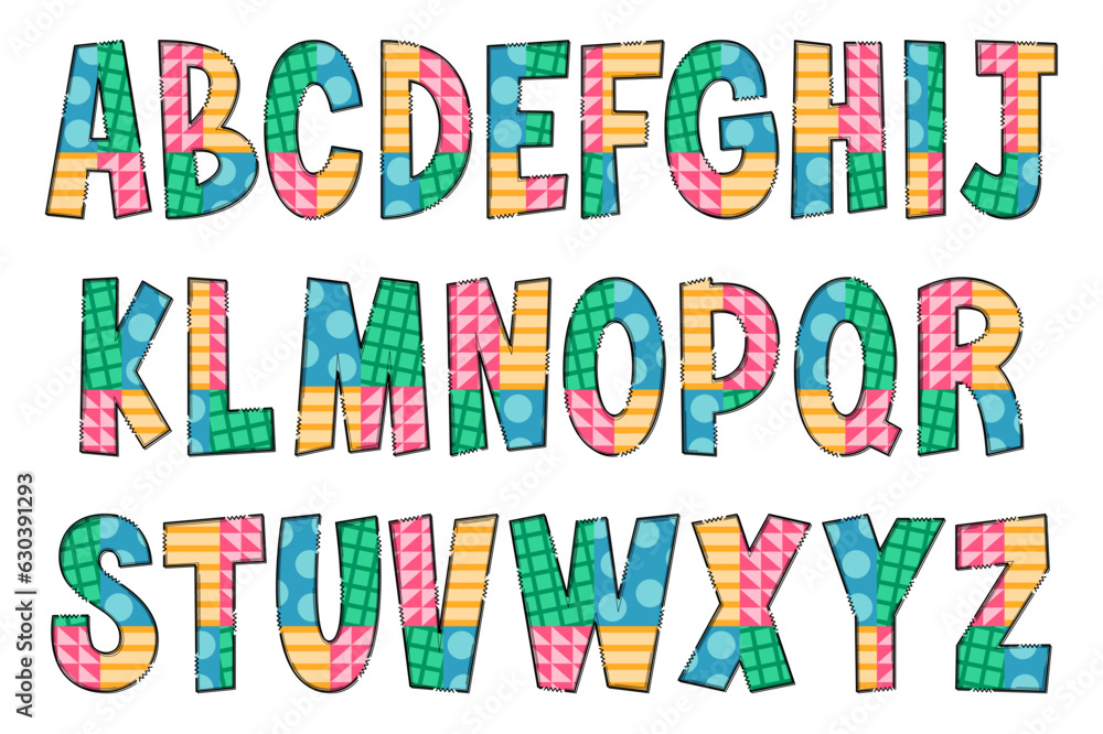 Handcrafted Multicolor Geometric Letters. Color Creative Art Typographic Design