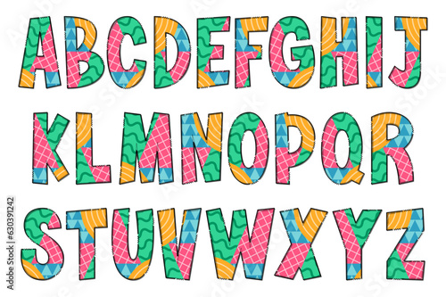 Handcrafted Multicolor Geometric Letters. Color Creative Art Typographic Design