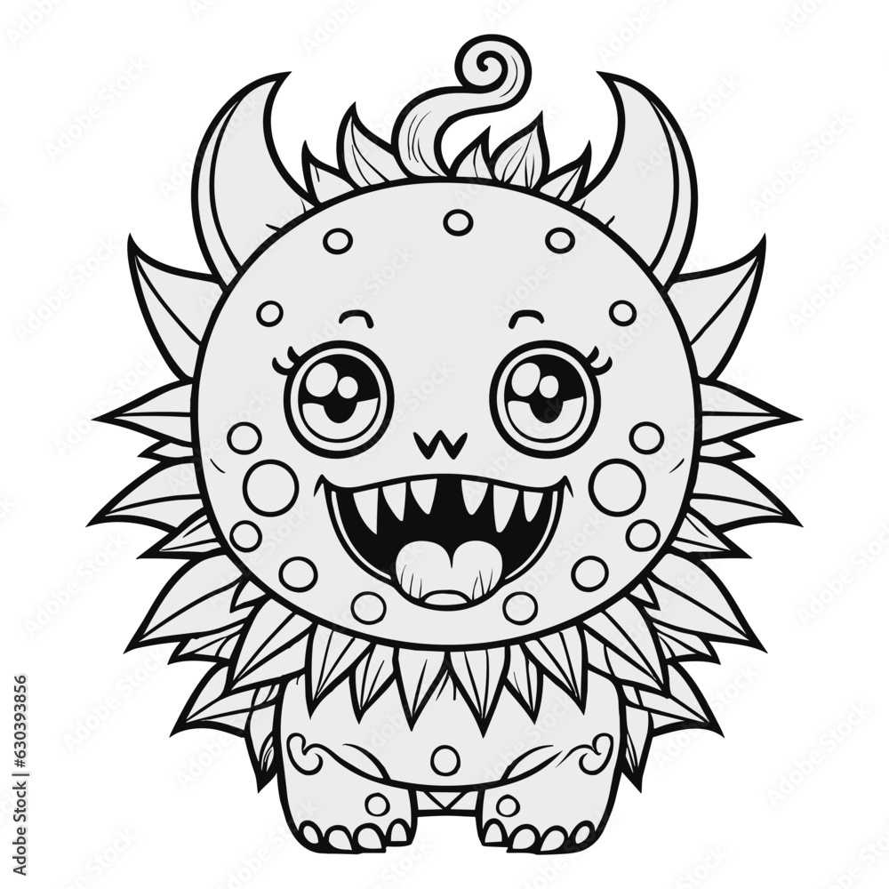 Coloring page cartoon monster with big eyes and horns