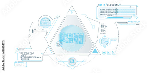 Futuristic HUD interface for processing server data.