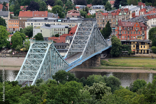 View over the Elbe and the Loschwitzer bridge, or Blue Wonder in Dresden photo