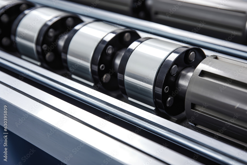 Close-up of linear guide rollers, highlighting their robustness and ability to withstand heavy loads Close-up of linear guide rollers, highlighting their robustness and ability to withstand heavy loads