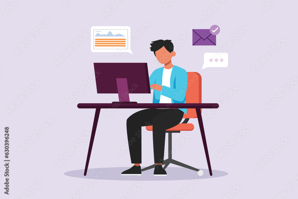 Freelancer working from home or beach at relaxed pace, convenient workplace concept. Colored flat vector illustration isolated. 