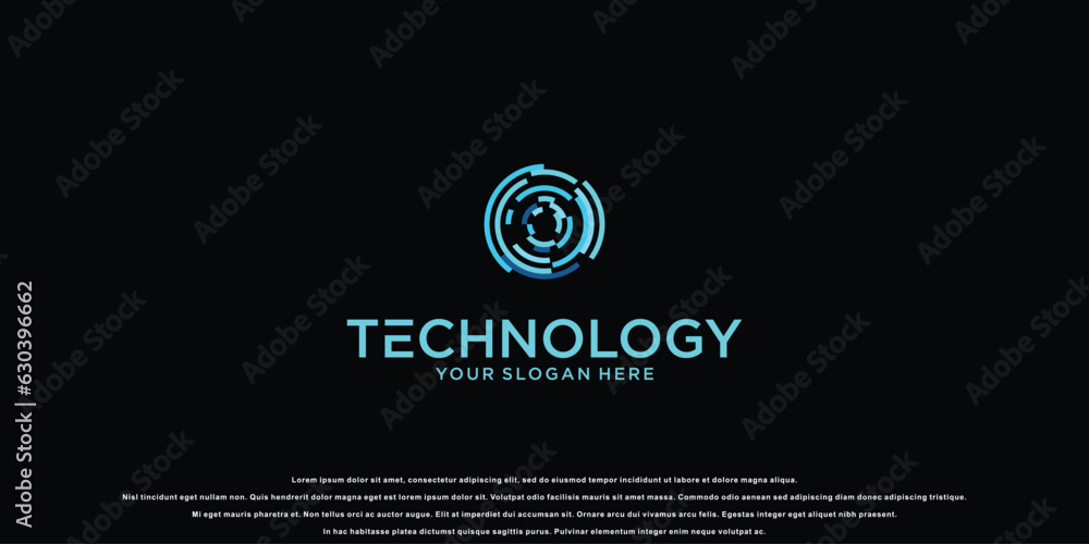 Simple technology logo design with nature concept| premium vector