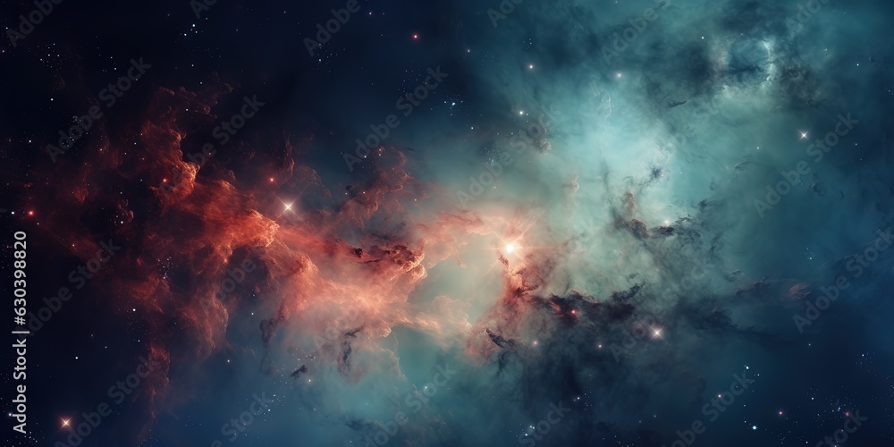 Space nebula in space among stars and galaxies. Nebula clouds of gaseous dust in outer space.