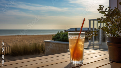 The sandy beach and drink