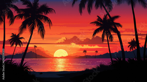 coconut trees silhouette sunset on the beach © EmmaStock