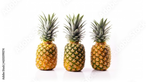 Three pineapples isolated on white background.