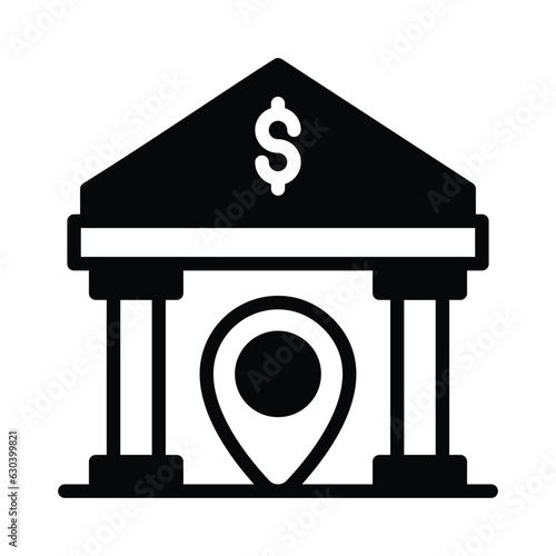 Location pin with bank building showing concept vector of bank location