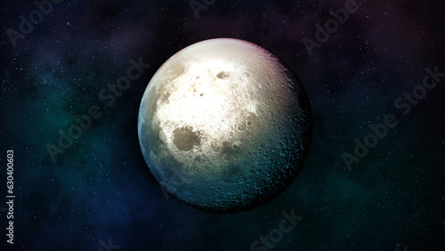 Fantastic view of the moon in starry space.