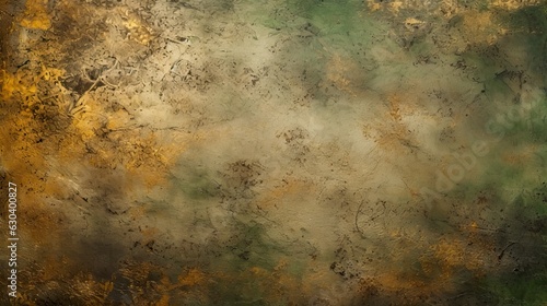 Distressed painted antique wall in green, pine green and gold texture. Beautiful distressed, weathered,  luxury vintage aged metal surface. Ancient, decayed, vintage texture parchment, background. © Caphira Lescante