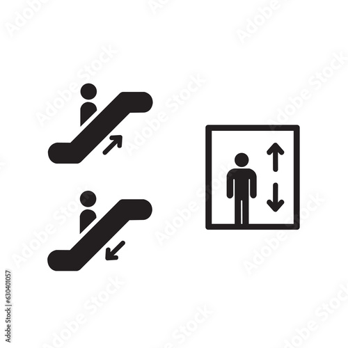 Iconos de ascensor y escaleras mecánicas. Vector