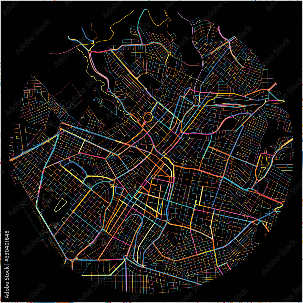 Colorful Map of Uberaba with all major and minor roads.