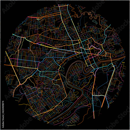 Colorful Map of RioBranco with all major and minor roads.
