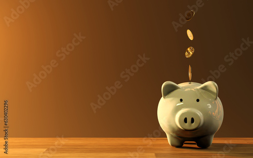 Piggy bank with with falling coins, concept saving money for investment ,financial plan,3D rendering