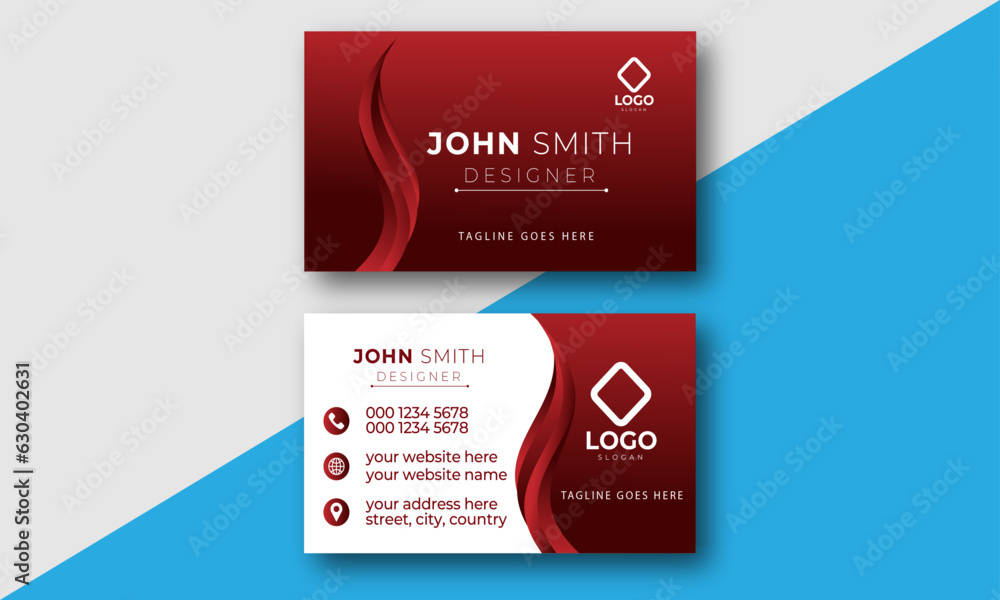 Modern Business Card - Creative and Clean Business Card Template. Elegant red gradient background with abstract red wavy lines shiny. Vector illustration Modern Business Card - Creative and Clean Business Card Template. Elegant red gradient background with abstract red wavy lines shiny. Vector illustration