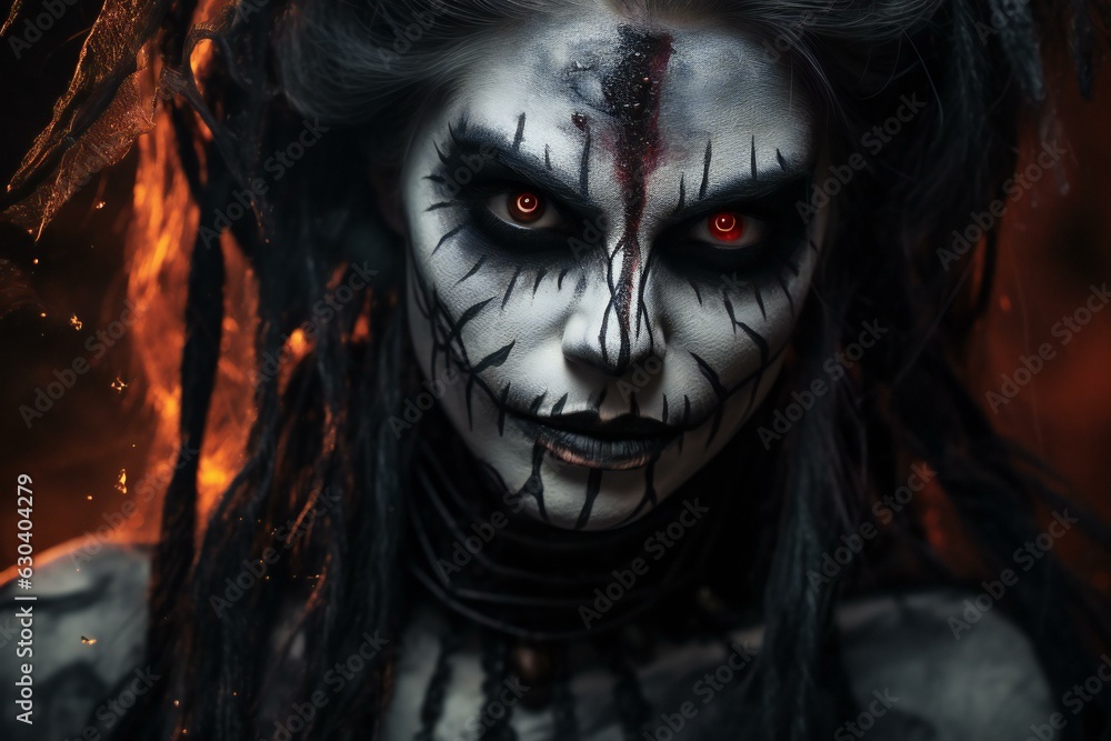 Halloween scary makeup female portrait. Scary woman. Halloween scary makeup female portrait. Scary woman.
